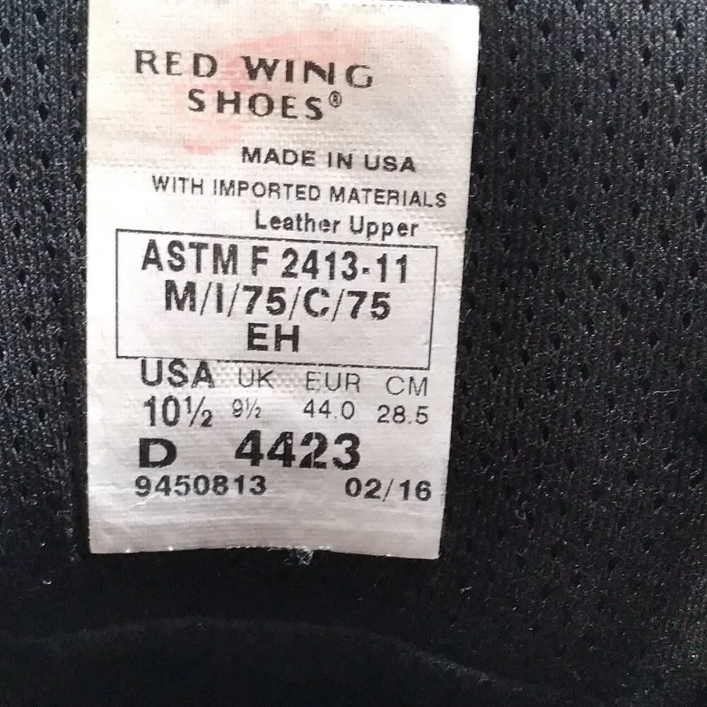Red Wing Shoes Work Boots Safety Toe EH Rated Black Leather USA Made‎ 10.5
